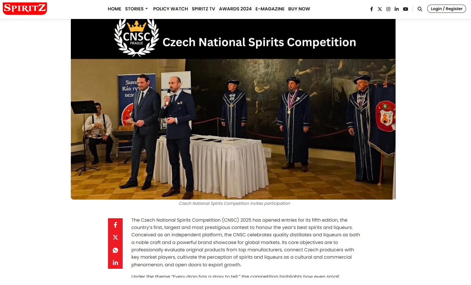 Spiritz – přední indický časopis podpořil Czech National Spirits Competition
